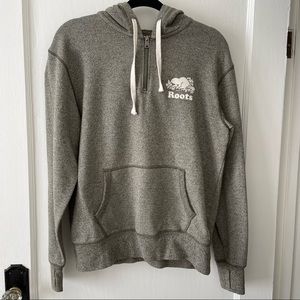 Roots 1/4 Zip Hooded Sweatshirt in Salt & Pepper Green